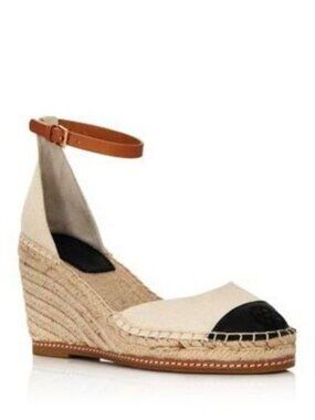NWOT Tory Burch ~ Color Block Wedge Espadrille ~ Cream & Black ~ 9.5